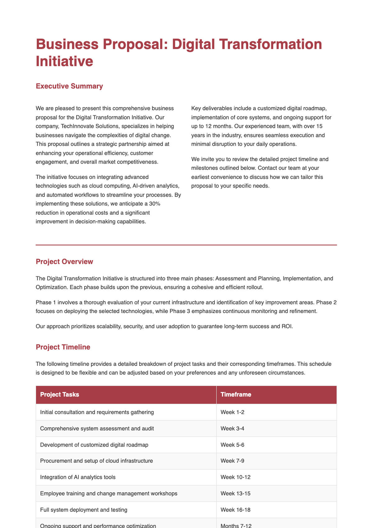 Project timeline document with task list and timeframe table_variant_2